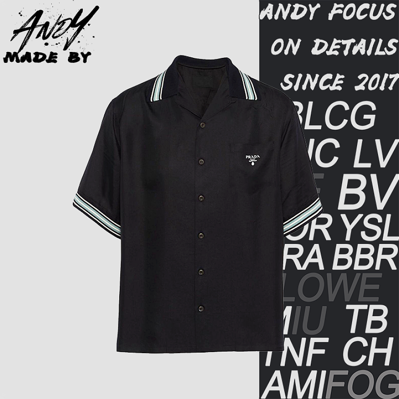 Striped Letter Logo Print Single-Breasted Short-Sleeve Shirt