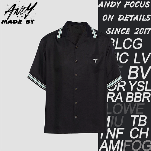 Striped Letter Logo Print Single-Breasted Short-Sleeve Shirt