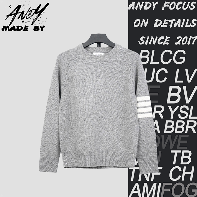 TB Four-stripe Wool Crew Neck Sweater - Elegant Gray