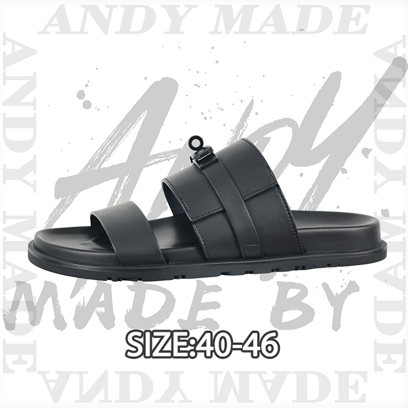 Hermès Calfskin Flat Slip-on Sandals All Black Leather