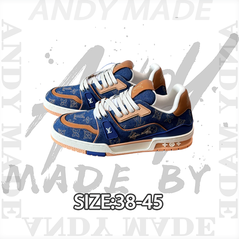 Louis Vuitton The LV Trainer Sneaker Features Dark Blue Denim Paired With The Classic Monogram Pattern U