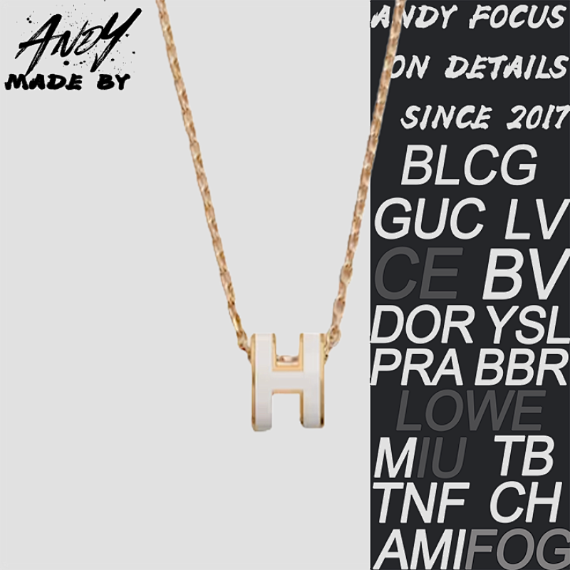 H Large H Letter Necklace Rose Gold