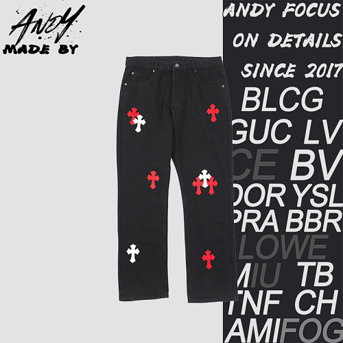 Denim Jeans With A Sanskrit Cross Patch On The Back