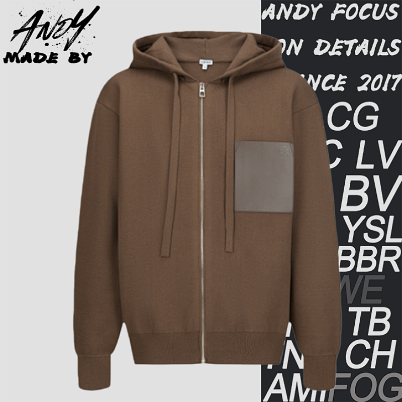 Loewe L Leather Label Pocket Knitted Zip-up Hoodie
