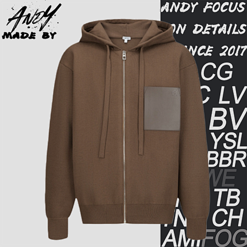 Loewe L Leather Label Pocket Knitted Zip-up Hoodie