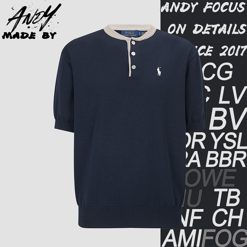 Henley Collar Embroidered Logo Knit Sweater