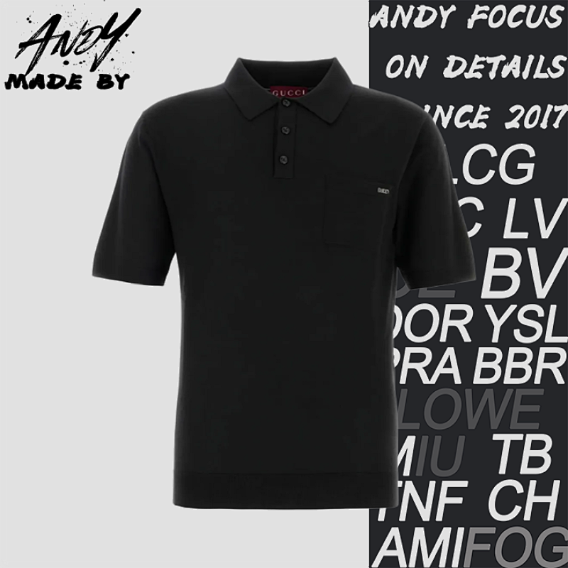 Gucci Intarsia Letter Pocket Knitted Polo Shirt