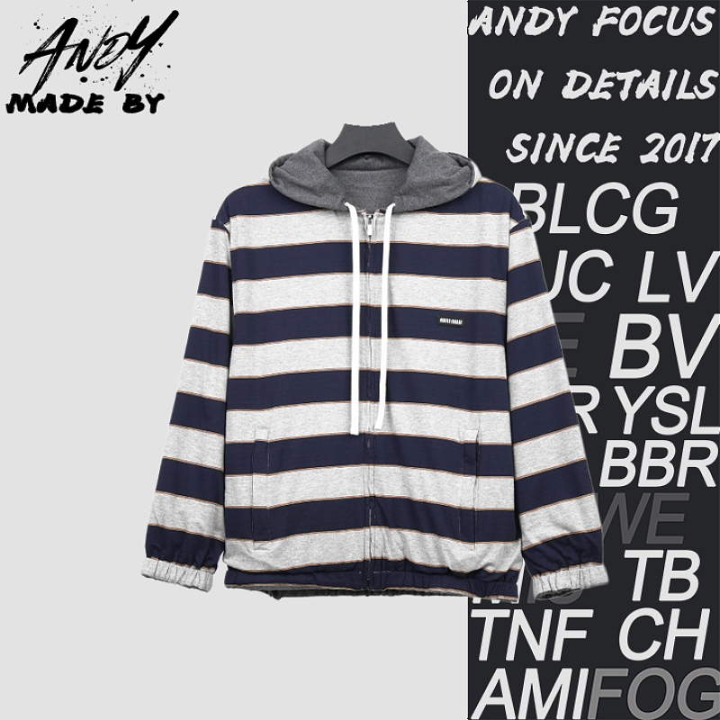 Navy Striped Reversible Hoodie