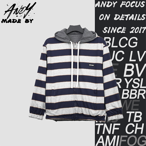 Navy Striped Reversible Hoodie