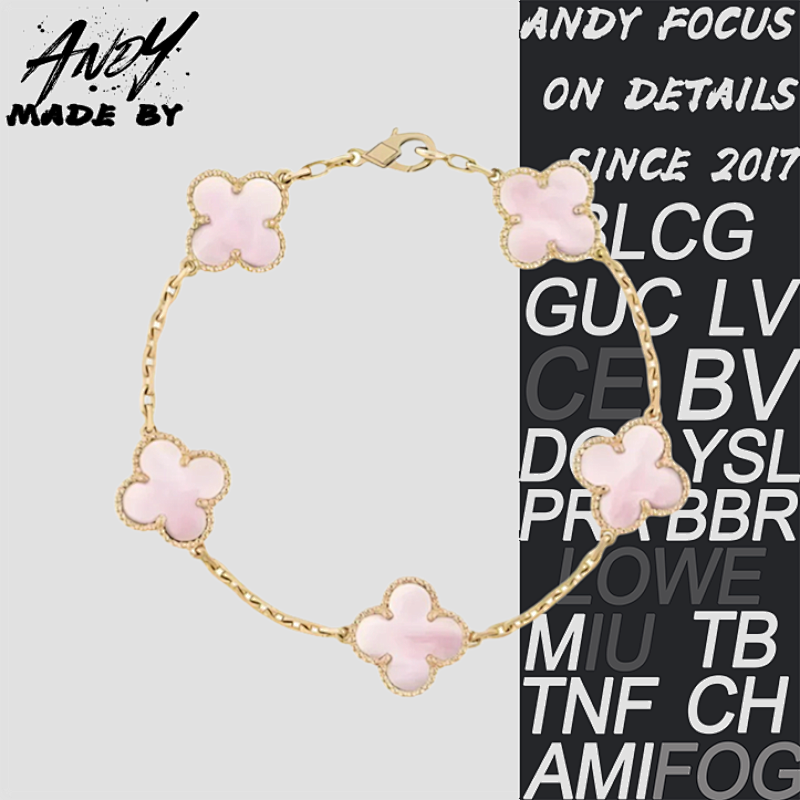 Van Pink Fritillaria Five Flower Bracelet In Gold