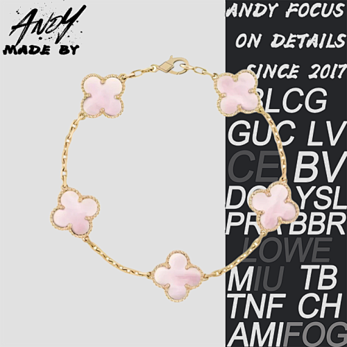 Van Pink Fritillaria Five Flower Bracelet In Gold