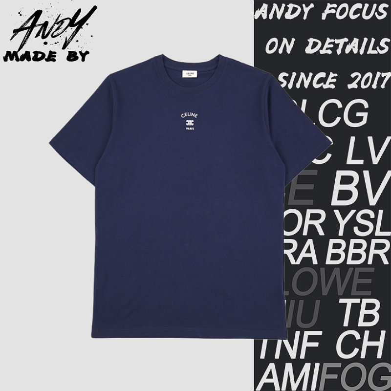 Celine Logo Embroidered Round Neck Short Sleeve