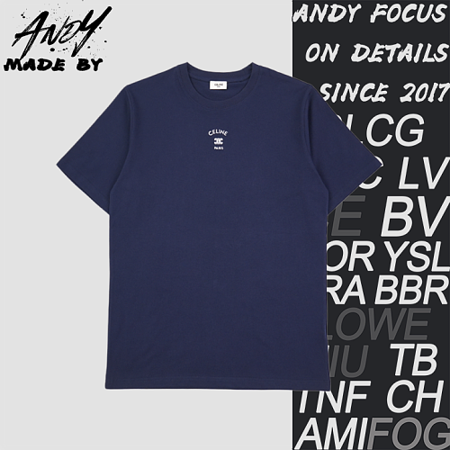 Celine Logo Embroidered Round Neck Short Sleeve