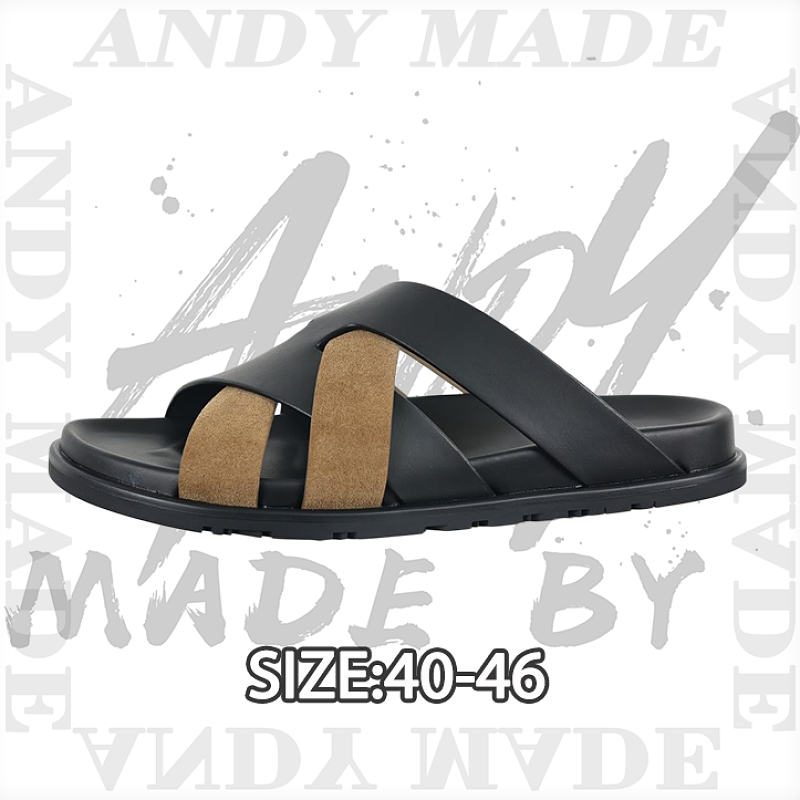 Calfskin Cross-Woven Strap Slide Sandals Black Brown