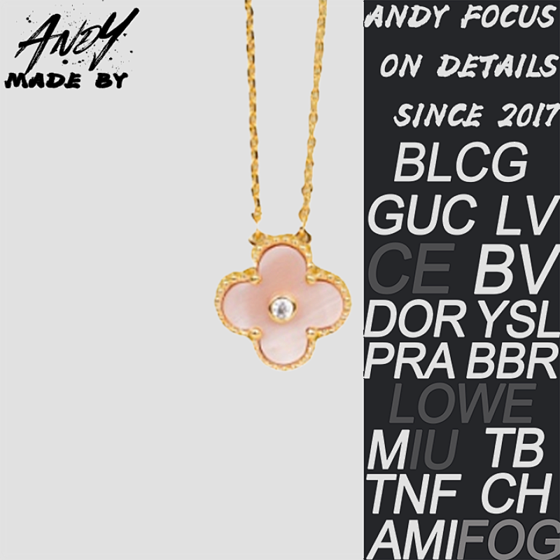 Vca Classic Single Flower Clover Diamond Set Necklace Rose Gold