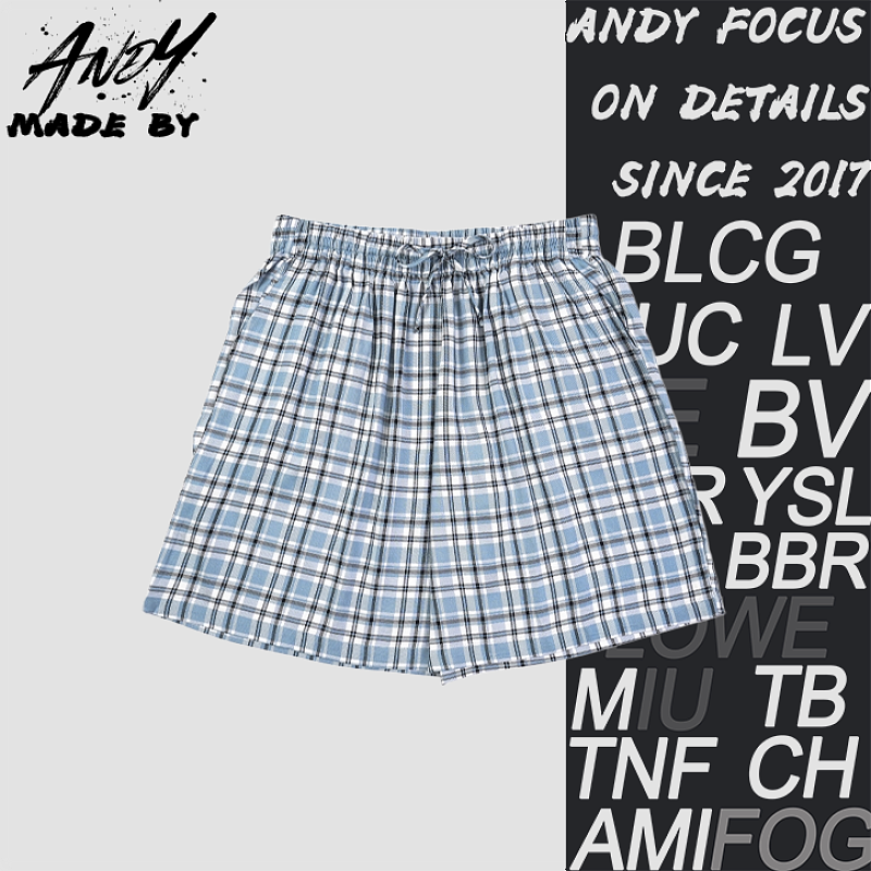 Blue And White Checkered Shorts