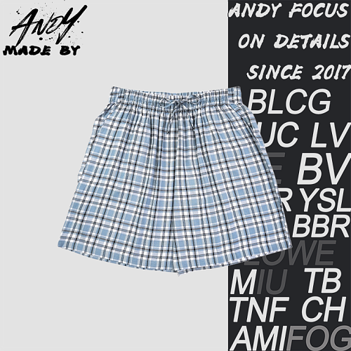Blue And White Checkered Shorts