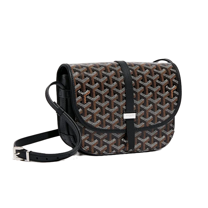 Goyard Full Print Old Flower Flap Messenger Bag Black