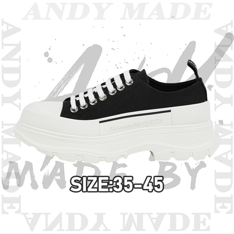 Alexander McQueen 52 Shoes Thick Sole Heightening Sneakers Black White