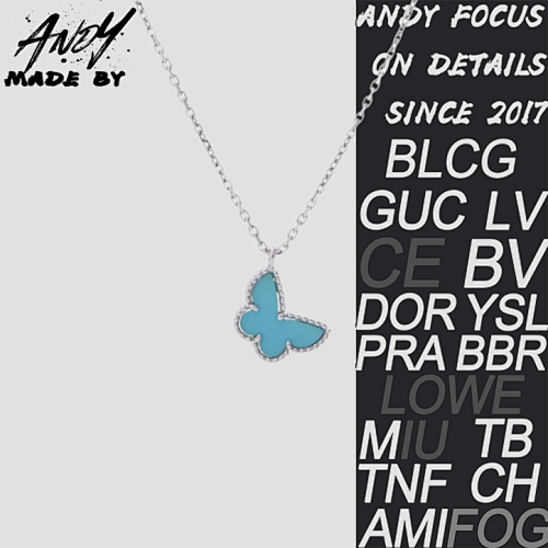 Van Cleef & Arpels Mini Turquoise Butterfly Necklace White Gold