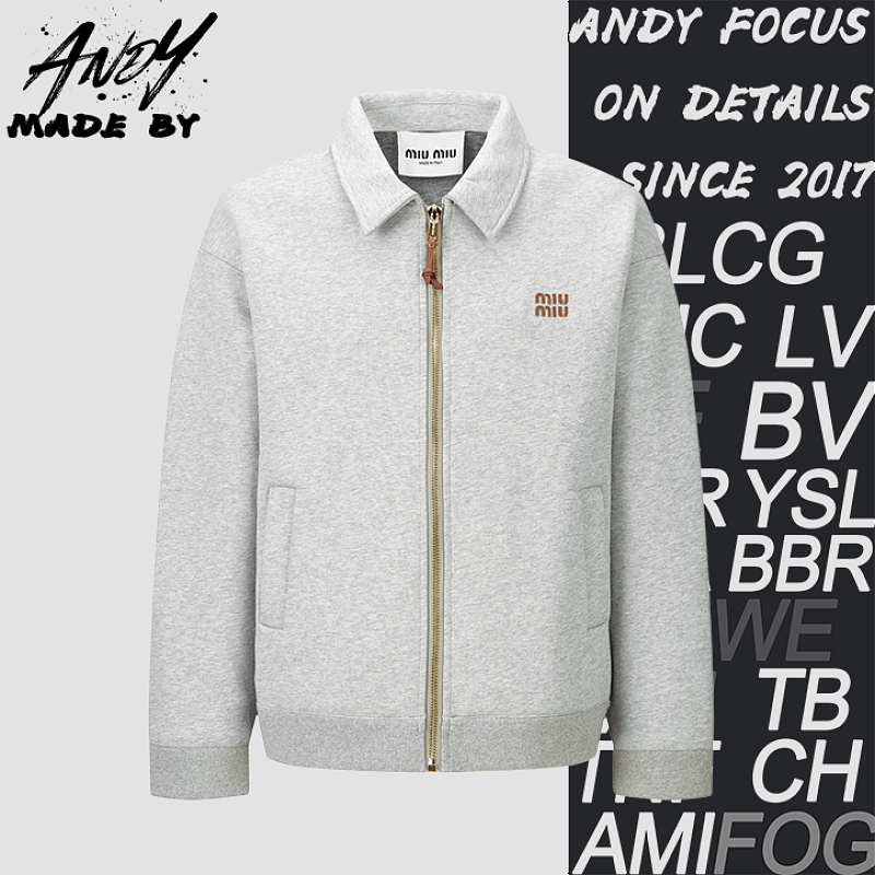 Miu Miu Embroidered Leather Label Zipper Jacket
