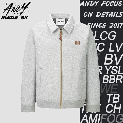 Miu Miu Embroidered Leather Label Zipper Jacket