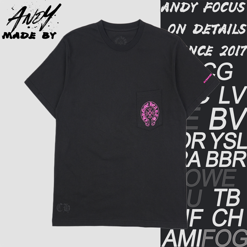 Chrome Hearts CH's New Pink Horseshoe-shaped Short-sleeved Shirt