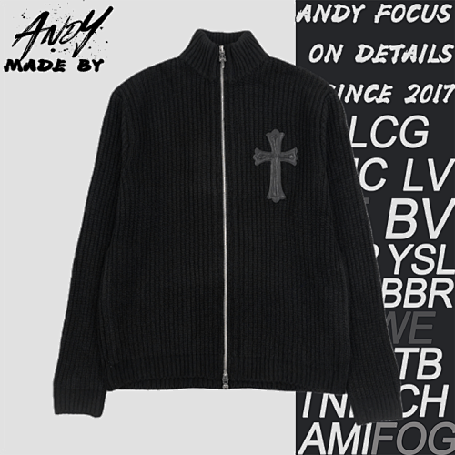 Cross-leather Silver Zip-up Wool Cardigan Jacket