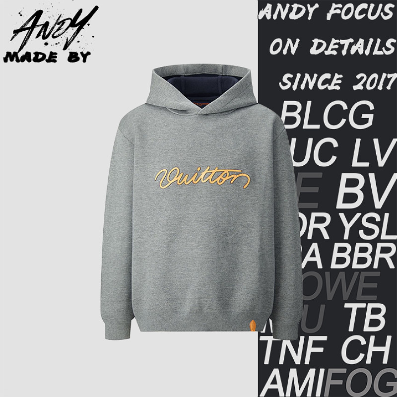 Louis Vuitton Leather Patch Embroidered Logo Knit Hoodie