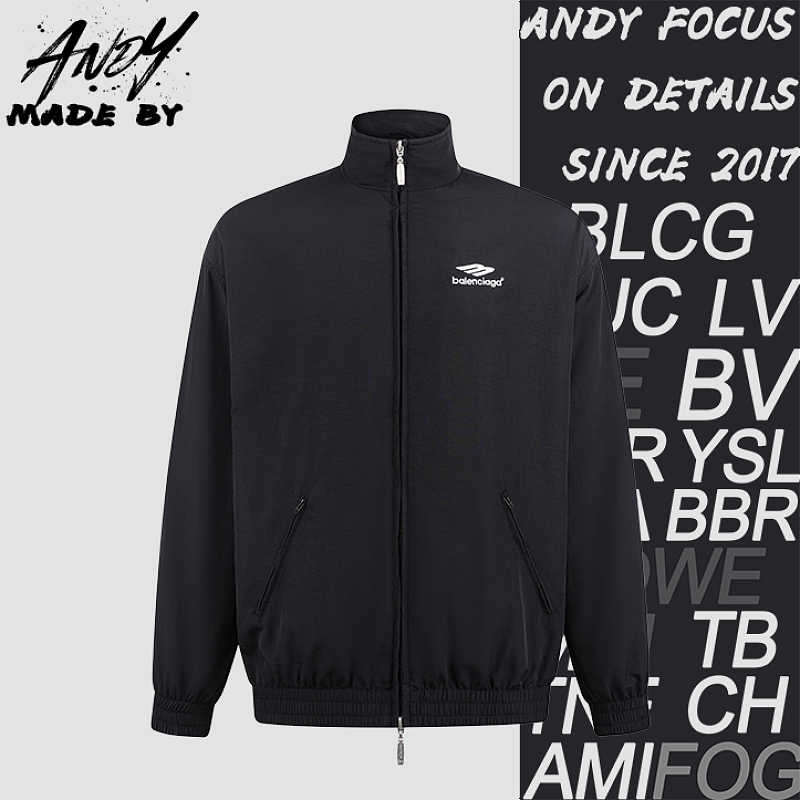 Balenciaga Stand Collar Embroidered Logo Long-Sleeve Jacket
