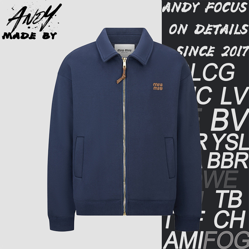 Miu Miu Embroidered Leather Label Zipper Jacket