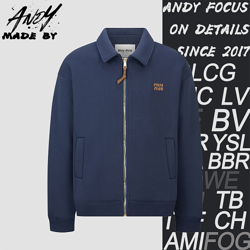 Miu Miu Embroidered Leather Label Zipper Jacket