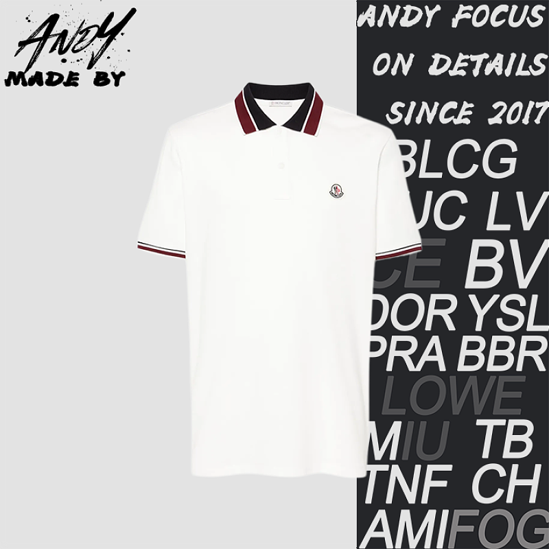 Black And Red Collar M Logo Polo Short Sleeve - White