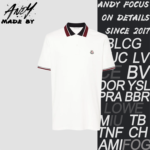 Black And Red Collar M Logo Polo Short Sleeve - White