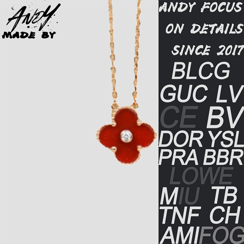 Vca Classic Single Flower Clover Diamond Set Necklace Rose Gold