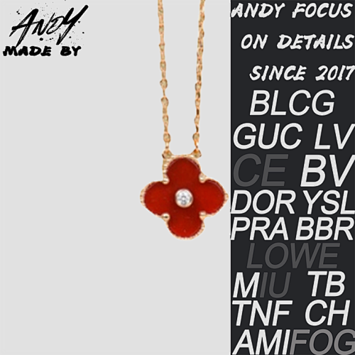 Vca Classic Single Flower Clover Diamond Set Necklace Rose Gold