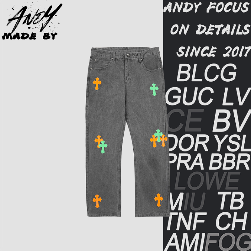 Denim Jeans With A Sanskrit Cross Patch On The Back