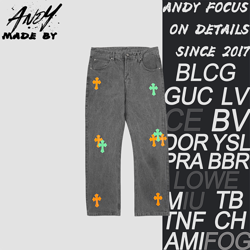 Denim Jeans With A Sanskrit Cross Patch On The Back