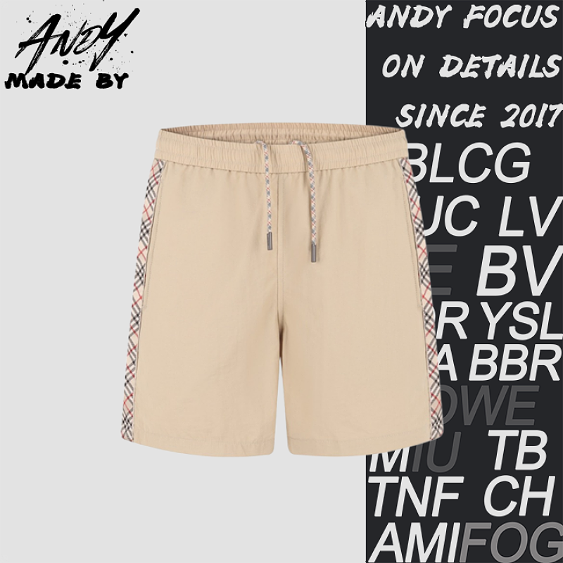 Drawstring Swim Shorts With Plaid Trim