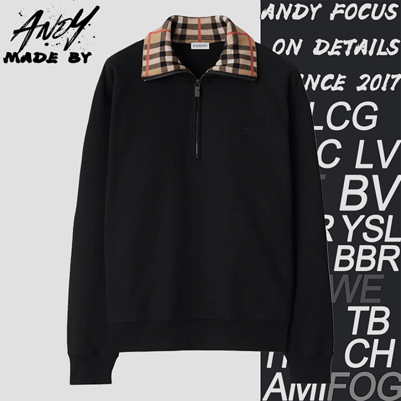 Wool Plaid Collar Sweatshirt