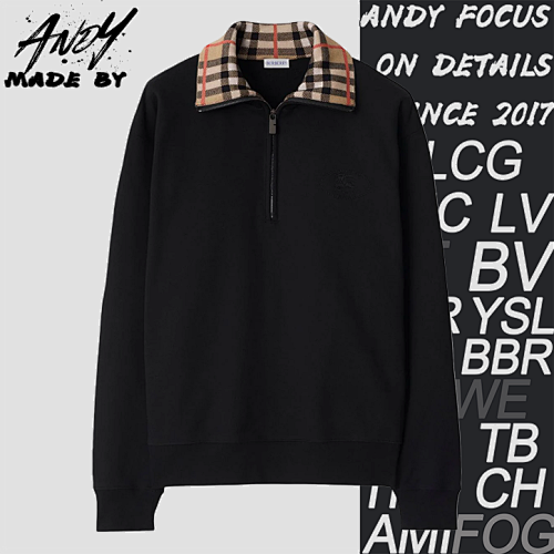 Wool Plaid Collar Sweatshirt