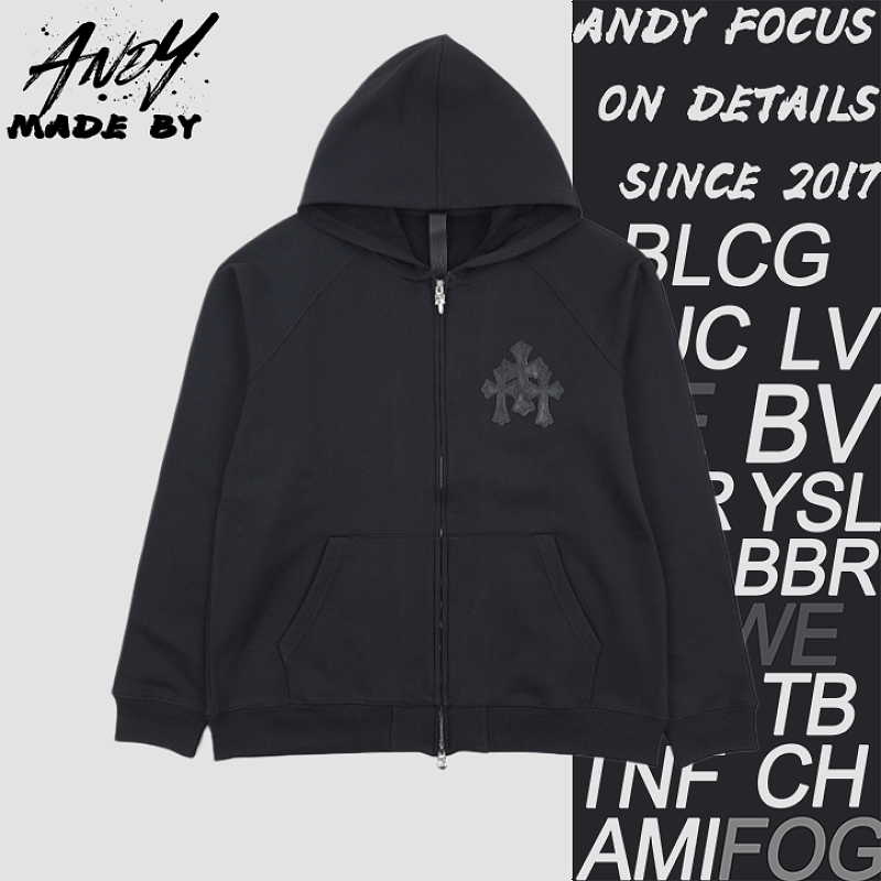 Chrome Hearts CH Cross-Patterned Leather Hooded Jacket