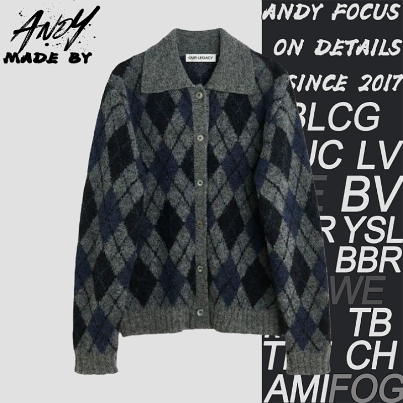 Diamond-patterned Mohair Polo Cardigan