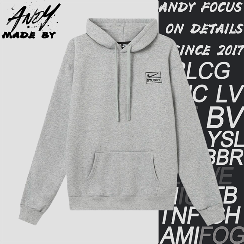 Stussy Solid Color Embroidered Logo Hooded Fleece Sweatshirt