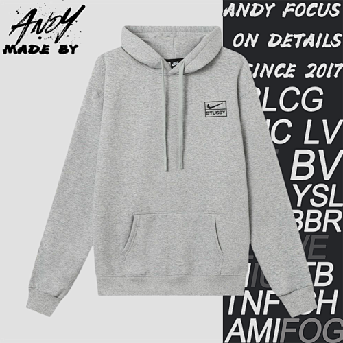 Stussy Solid Color Embroidered Logo Hooded Fleece Sweatshirt