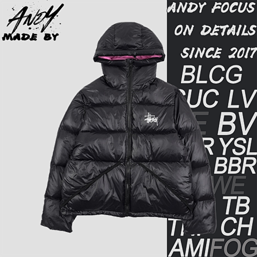 Classic Letter Hooded Down Jacket - Black And Pink