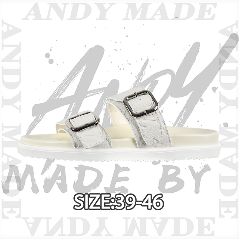 Two-strap Slippers Off-white Full Leather With Embossed Design