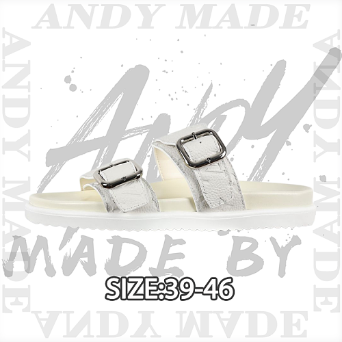 Two-strap Slippers Off-white Full Leather With Embossed Design