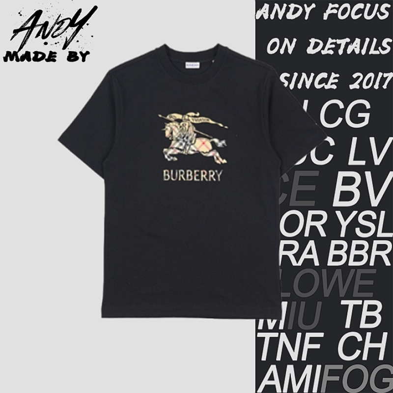 Burberry Equestrian Knight Logo Plaid Print Cotton T-Shirt