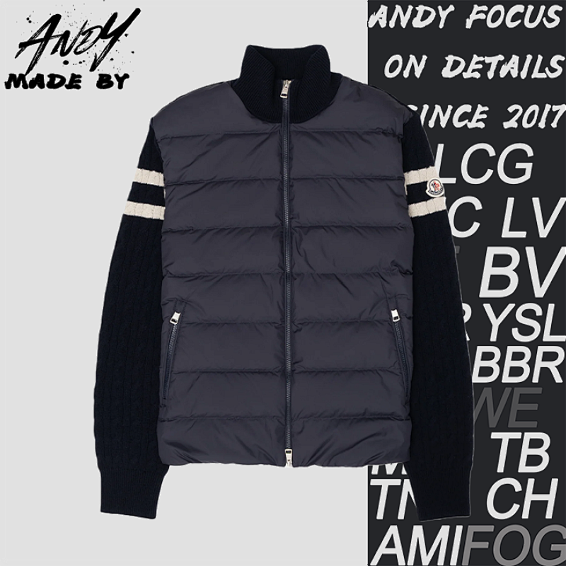 Stand Collar Down Jacket With Knitted Sleeves